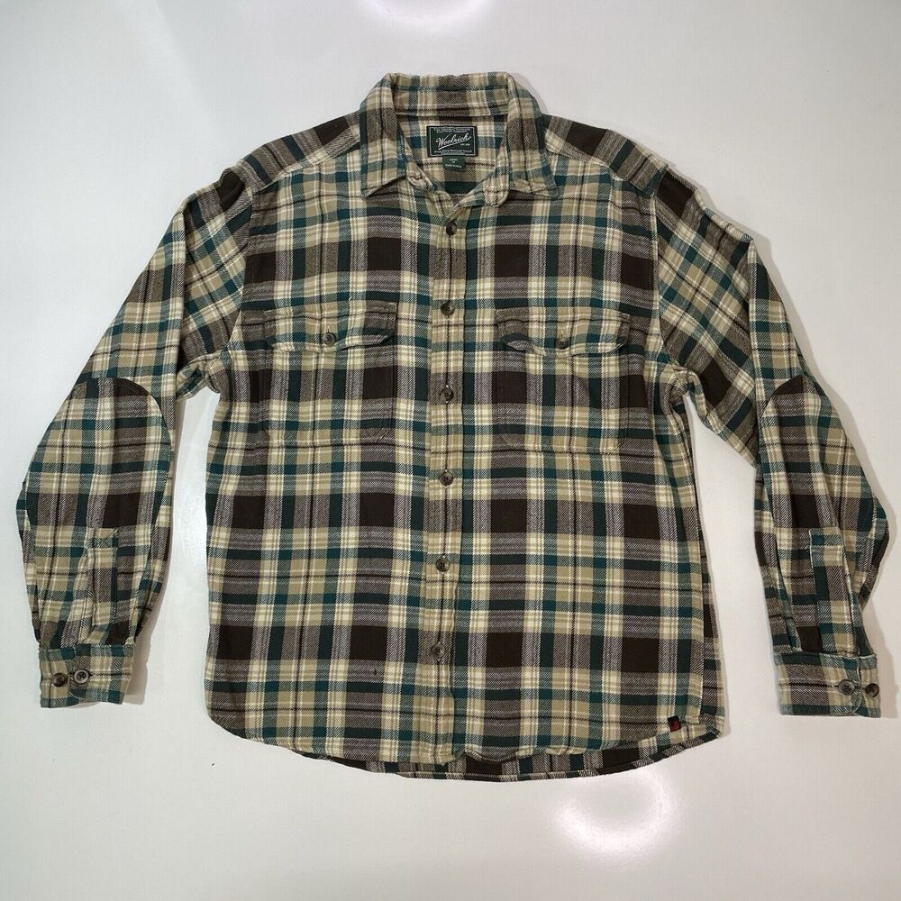 Woolrich Men's Green Blue Plaid Flannel Long Sleeve Shirt Size M Outdoor Hiking
